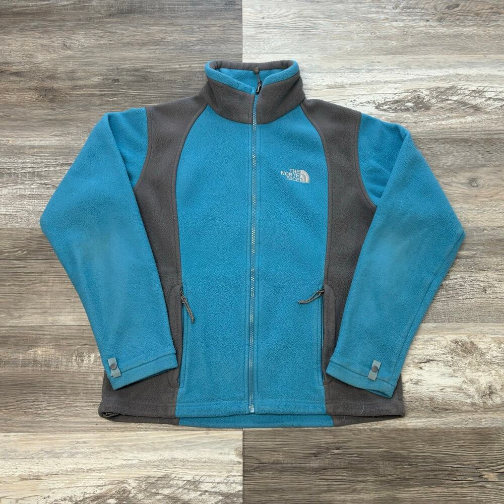 TNF The North Face Colorblock Blue Gray‎ Womens M Full Zip Outdoor Fleece Jacket
